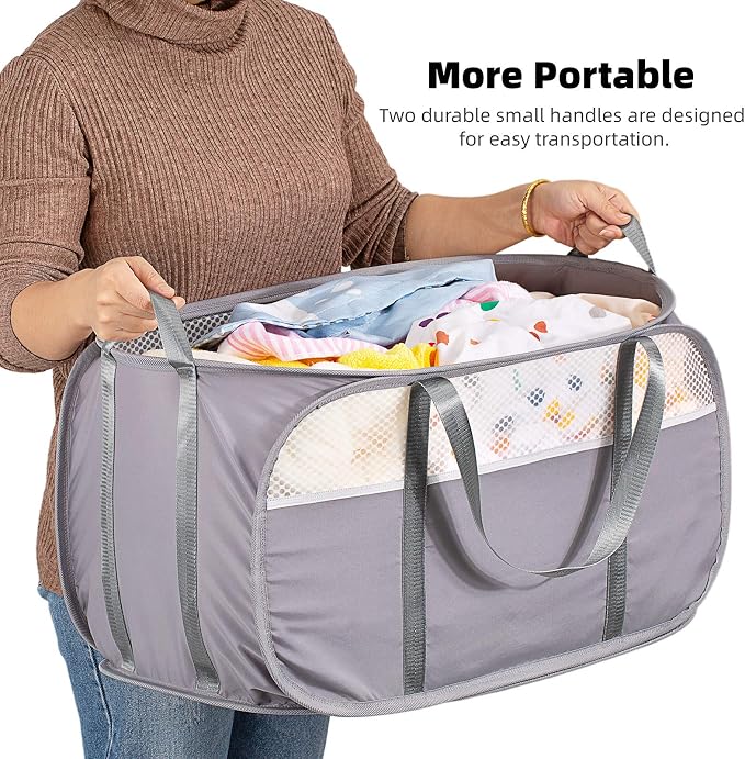 Tear Proof Pop Up Laundry Hampers, with Strong Handles Laundry Hamper, Easy to Carry & Go Up and Down Stairs, Honeycomb Mesh-Breathable, Easy to Collapsible Laundry Basket. (1.5 Loads)