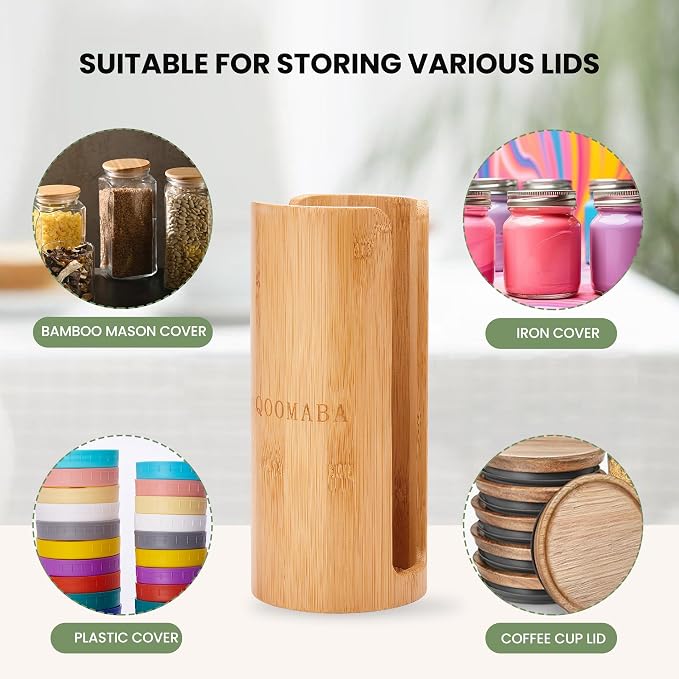 Mason Jar Lid Organizer, Wide Mouth Lid Holder (2pcs, Wide Size) | Mason Jar Lid Storage Made of Bamboo, Stackable Space-Saving Rack, Suitable for Mason/Canning/Bamboo Lids