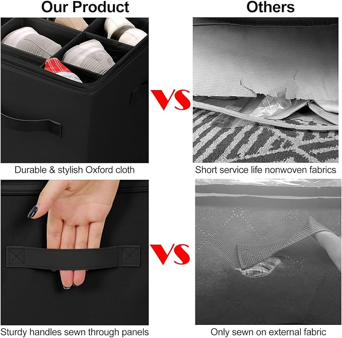 TOPIA HOME Shoe Organizer for Closet 2 Pack, Foldable Shoe Box with Adjustable Divider and Clear Cover, Space Saving Shoe Storage Organizer Cabinet with Reinforced Handles, Fits 40 Pair, Black, TP11B