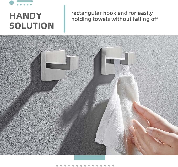Angle Simple Towel Hooks for Bathroom, SUS 304 Stainless Steel Robe Coat Hooks for Wall, Brushed Nickel, 2 Pack