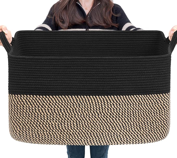 Goodpick Large Blanket Basket, 22" x 17" x 12" Wicker Storage Baskets for Organizing, Rectangle Nursery Basket for Toys Storage, Dirty Clothes Baskets for Living Room, Bedroom