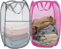Pack of 2 Pop Up Laundry Hamper for Cruise, Foldable Laundry Basket Collapsible Design Space Saving, Large Side Pocket for Bedroom, Laundry Room, Travel, Hotel, Apartment (Grey+Rose Red)