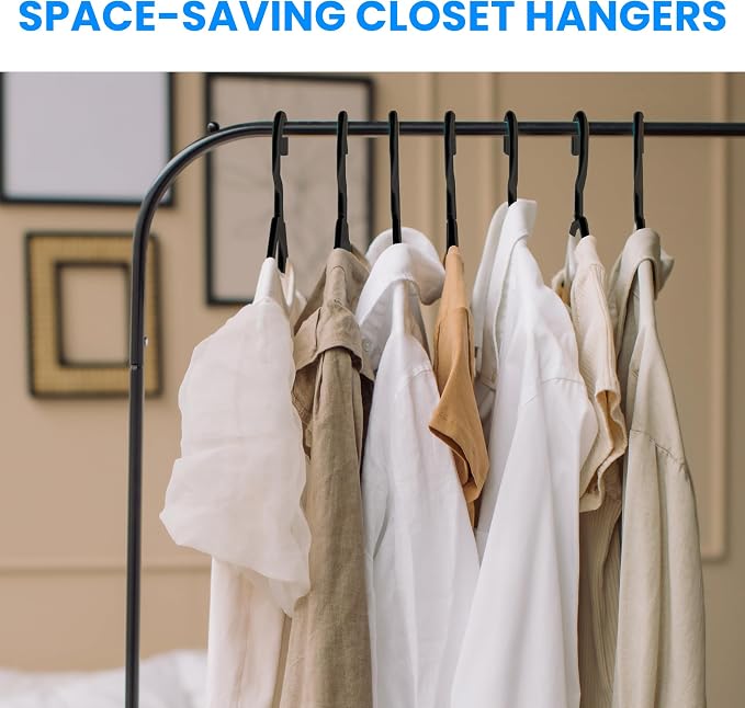 Simple Deluxe 30 Pack Plastic Hangers, Durable Clothes Hangers, Lightweight and Space-Saving Hangers for Shirts, Dresses, Coats, Pants, Black