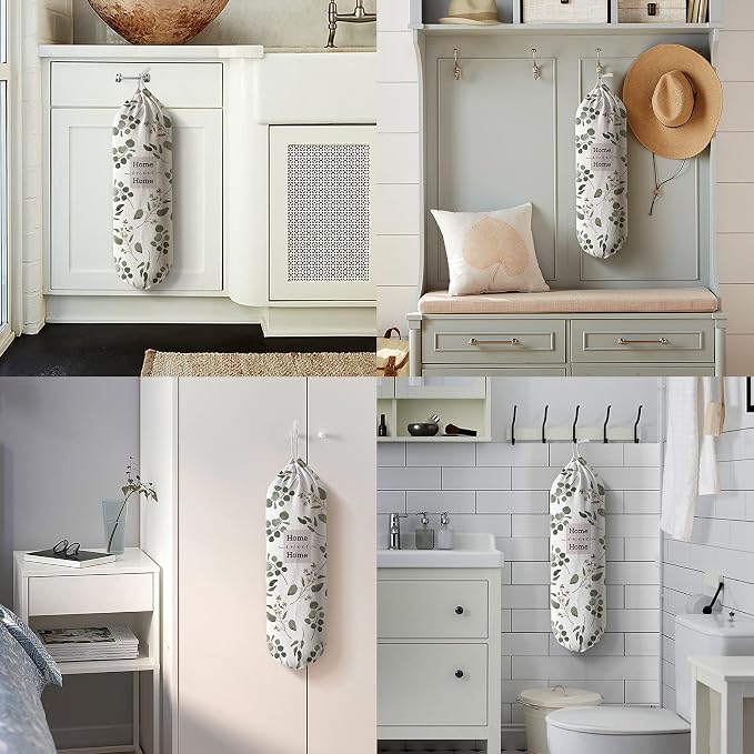 Hglian Grocery Bag Storage Dispenser,Eucalyptus Leaves Plastic Bag Holder,Garbage Shopping Trash bags Organizer,Farmhouse Sweet Home Kitchen Decor