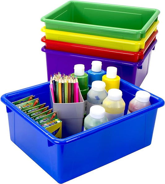 Storex Letter Size Deep Storage Tray – Organizer Bin for Classroom, Office and Home, Assorted Colors, 5-Pack (62530U05C)