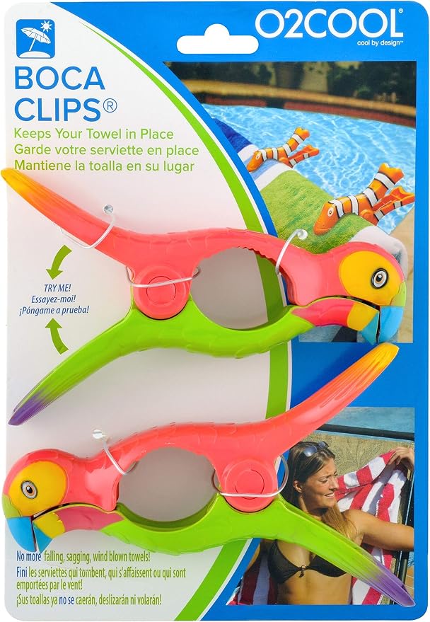 O2COOL BocaClips Beach Towel Holders Pool & Patio Clips Psrrot 2pk | Yes