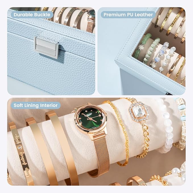 Lolalet Bracelet Display Holder with Rods for Bangles Watches, Clear Lid Jewelry Organizer Box Storage Case for Women Girls -Blue, 2 Rolls