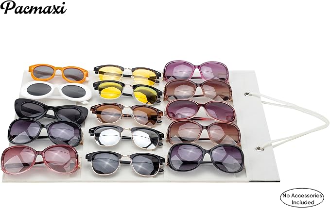 PACMAXI Sunglasses Storage Organizer, Wall Pocket Mounted by Sunglasses, Hanging Eyeglasses Storage Holder, Eyewear Display. (Ivory white, 15 Slot)