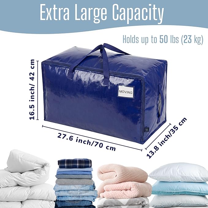 VENO 8 Pack Extra Large Heavy Duty Moving Bags with Wide Opening & Reinforced Handles, Reusable Storage Tote Bags with Strong Zippers for Clothes, College Dorm Essentials & Moving Supplies