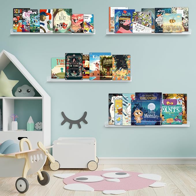Dezzer 6 Pack Acrylic Shelves for Wall, 15" Clear Acrylic Floating Shelves for Bathroom Bedroom, Invisible Bookshelf Wall Ledge Storage Shelf Books Perfume Toys Action Figure Display Shelves