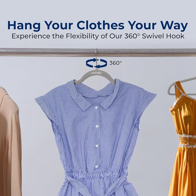 SereneLife Velvet Hangers – 20 Pack, Slim & Space Saving for Closets | Soft velvet grip prevents slipping on silk, satin & knitwear – 360° swivel hook fits all standard closet rods