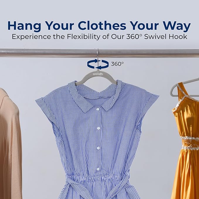 SereneLife Velvet Hangers – 200 Pack, Slim & Space Saving for Closets | Soft velvet grip prevents slipping on silk, satin & knitwear – 360° swivel hook fits all standard closet rods