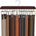 Belt Hanger for Closet Max 42 Belts, Sturdy Wood Belt Rack Closet Accessories with 14 Hooks Belt Organizer for Closet Organizers and Storage - Mahogany 1 Pack