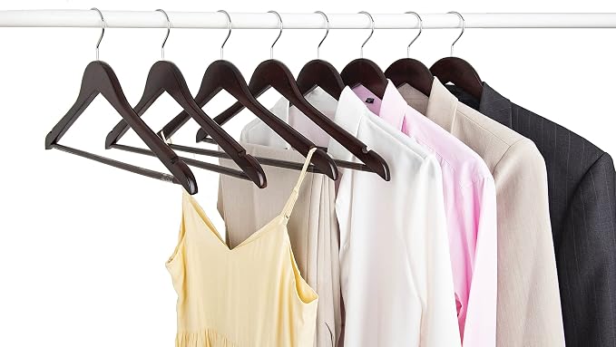 Amber Home 20 Pack Wooden Coat Hangers, Wood Suit Hangers, Walnut | Walnut Wood Suit Hangers with Non-slip Pant Bar, Clothes Hangers for Closet Organization, Shirts, Jackets, Dresses, and Pants
