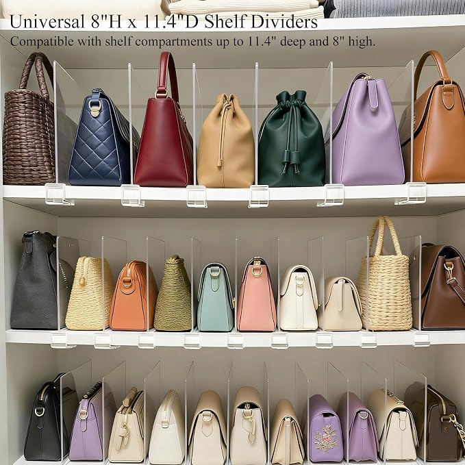 Acrylic Purse Organizer for Closet Shelf Dividers Organization Enthusiasts | Sturdy Shelf Dividers Closet Organizers for Clothes Towel Handbag - Clear Separators for Home Kitchen Office Space Saver