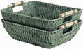 StorageWorks Extra Large Wicker Storage Basket for Organizing with Wooden Handles, Toilet Paper Baskets for Shelf, Sage Green, 2-Pack