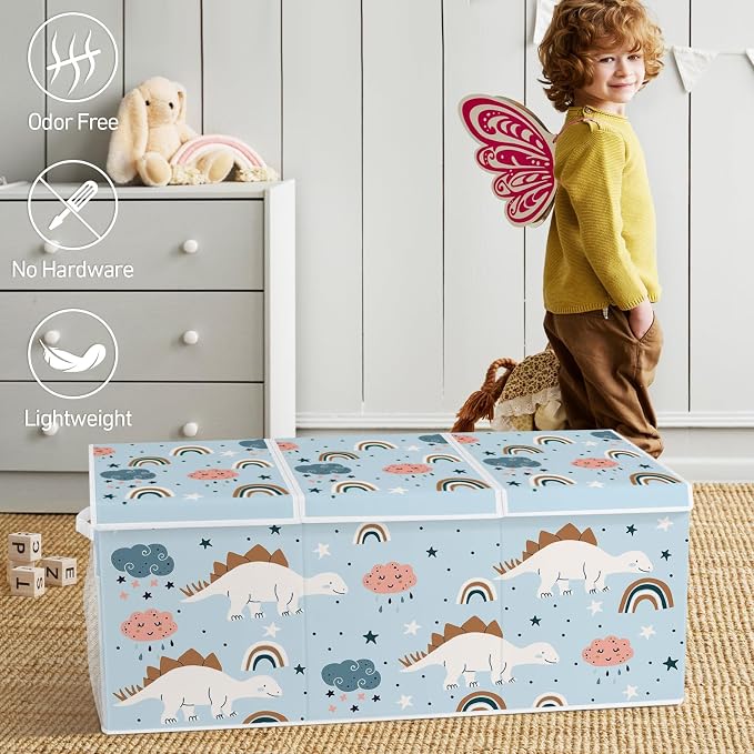 Extra Large Collapsible Toy Box with Lids, Sturdy Storage Organizer for Kids, 38"x16"x13" Toy Chest for Playroom, Nursery, Bedroom, Living Room (Dinosaurs)