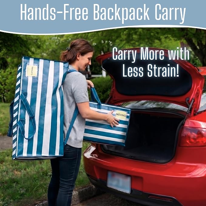 VENO 6 Pack Heavy Duty Moving Bags with Backpack Straps, Zippers & Handles, Extra Large Packing Bags for College Dorm Essentials, Moving Supplies Alternative to Cardboard Moving Boxes