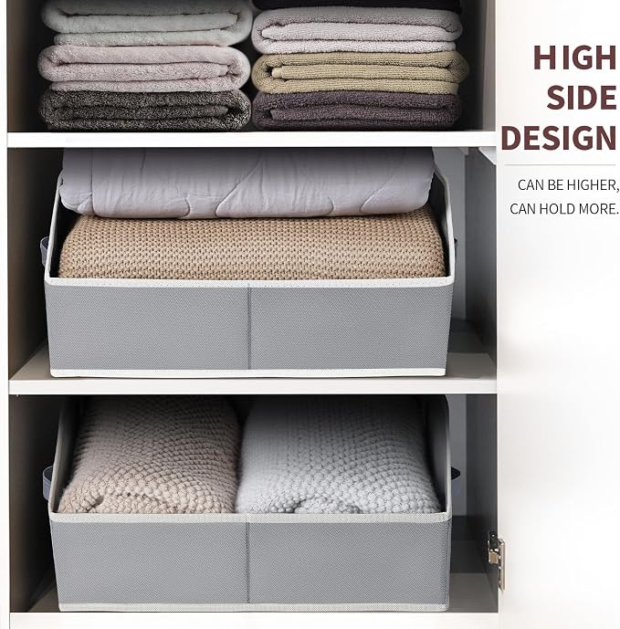 Homsorout Trapezoid Storage Baskets for Shelves - Large Fabric Baskets for Organizing, Foldable Storage Bin with Handles, Cube Storage Organizer Bins for Clothes, Blankets, 4 Pack, Grey