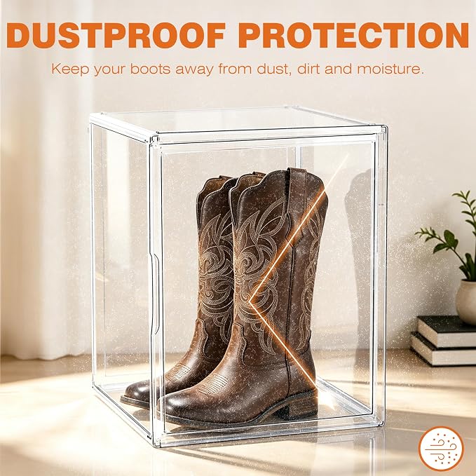 XXX-Large Extra Large Acrylic Display Case 17.3'' x 13'' x 13'' Transparent Sneaker Shoe Organizer Clear Plastic Stackable Boot & Shoe Boxes Large Showcase for Helmet, Handbag, Figures Collectibles