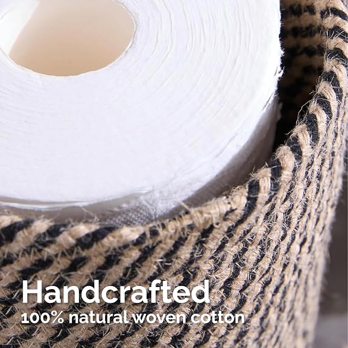 Toilet Paper Holder, Boho Decor Toilet Paper Storage Stand for Bathroom,Cotton Handmade Woven Paper Basket for Mega Roll,3 Rolls of Toilet Tissue Storage (Black)