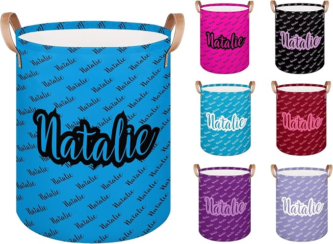 Personalized Laundry Basket, Custom Gift Laundry Hamper, Collapsible Nursery Waterproof Laundry Baskets, Dirty Clothes Toy Hamper with Handles Name Blue Black