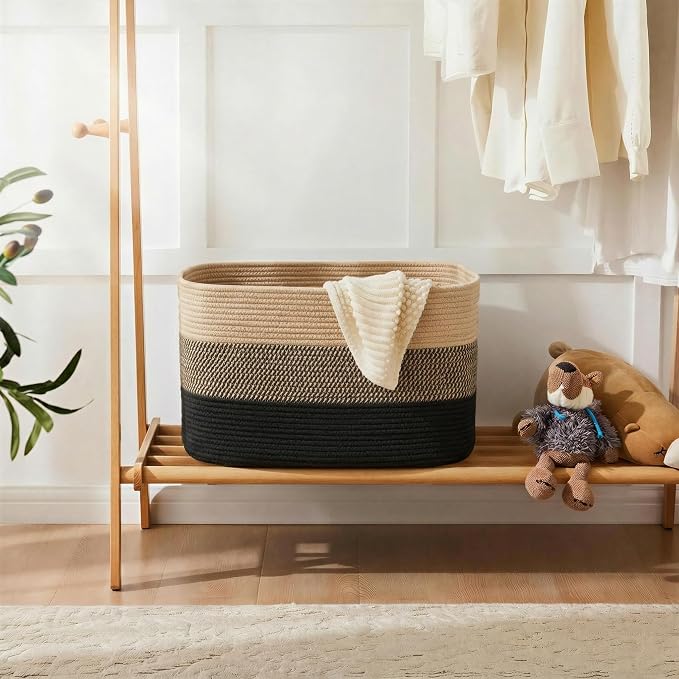 Artfeel Blanket Basket,Rectangle Woven Baskets for Storage,100L Laundry Basket for Decorative Nursery Blanket,Toys,Dirty Clothes and Magazine in Shelves,Baby Room,and Living Room