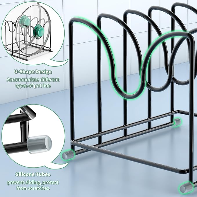 Pot Lid Organizer Rack,1.6in Wide Cutting Board Organizer for Pan Lids,Baking Sheets,Cookie Sheets, with 4 Slots,Cutting Board Holder Rack (2PC-Large)