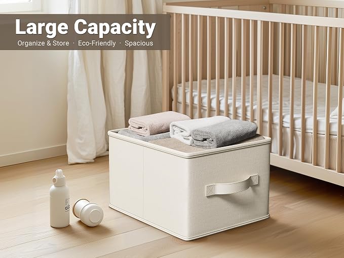 LayerSpace Fabric Storage Bins | Closet Bin Shelf Organizer Shelf Basket | Collapsible Linen Closet Organizer Storage Cube | 14¾"L x 10¼"W x 8¼"H | Storage for Clothes | White & Ivory 3 Pack