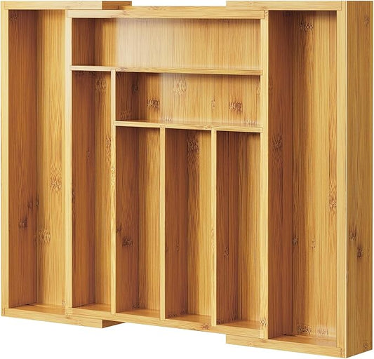 Pipishell Bamboo Expandable Silverware Drawer Organizer, Adjustable Kitchen Utensil Tray for Forks, Spoons and Knives, Wood Storage Cutlery Holder for Bedroom and Living Room
