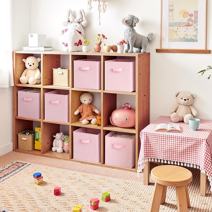 Cupic Cupid 11x11 Storage Cubes, 6 Pack Open Storage Bins with Handles, Storage Cube Organizer for Clothes and Toys, Collapsible Cube Bins for Closet, Shelves, Offices, Pink