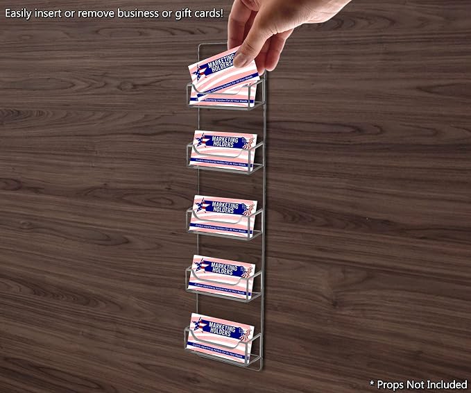 Marketing Holders Hanging Business Card Holder 5 Pocket Vertical Clear Acrylic Wall Mount with Hardware for 3.5" x 2" Gift and Appointment Cards Multi Slot Space Saver Travel Agents Restaurants