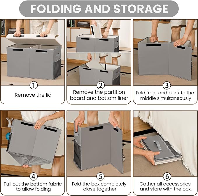 80L Large Toy Storage Box with Lid, Large Toy Box Chest for Kids, Girls and Boys, Nursery Room and Living Room, 26"x13" x16" (grey-bear)