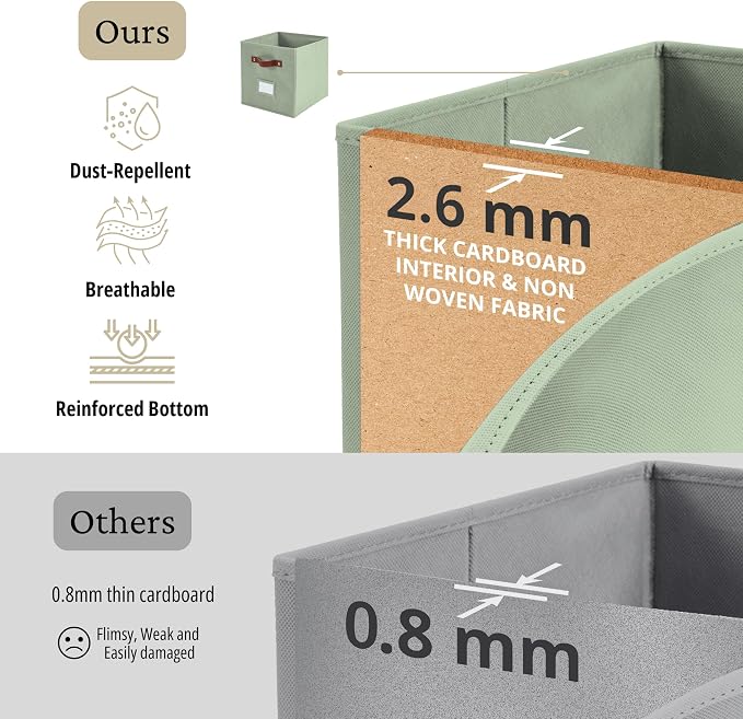 DECOMOMO Storage Bins, Cube Storage Bin with Labels | 10.5" x 11" Fabric Storage Cubes for Shelves (2pcs, Sage Green)