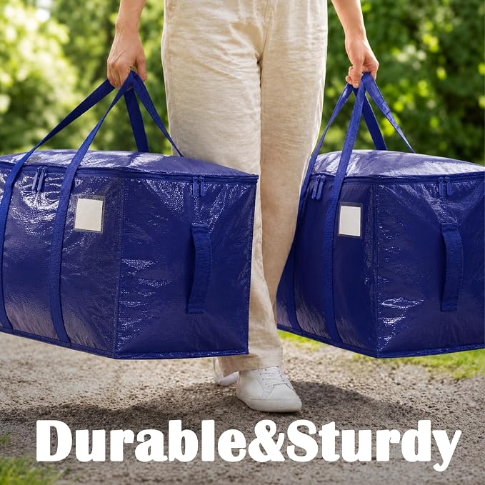 Songrey Heavy Duty Moving Bags, 12 Pack Large Storage Bags with Zipper & Handles, Waterproof Totes Bags for Clothes Packing, Moving, College Supplies, Home Organization