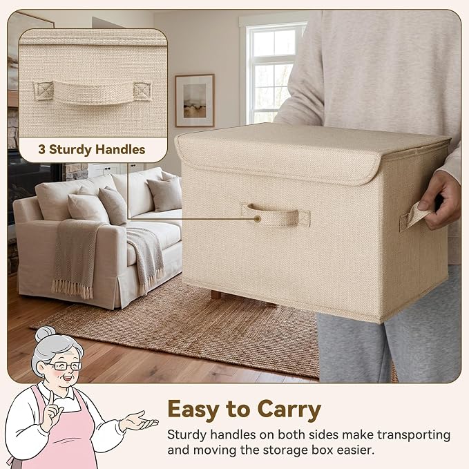 GRANNY SAYS Stoarge Basket with Lid, Decorative Storage Boxes, Closet Storage Bins for Clothes, Collapsible Stackable Organization, Khaki, 2-Pack