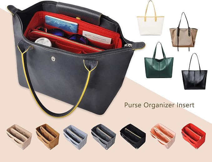 Vercord Felt Organizer Insert for Purse Handbag Tote Bag in Bag Inside Shaper Divider Neo Red Medium