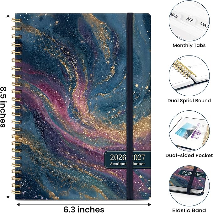 Planner 2026-2027, Hardcover Monthly and Weekly Academic Planner July 2026 - June 2027, Teacher and Student Calendar Agenda Book with Tabs, A5 (6.3" x 8.5"), Ideal for School and Office, Cosmic Swirl
