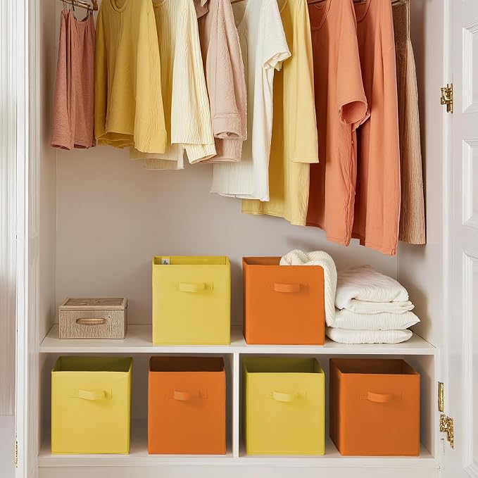 GRANNY SAYS 11 Inch Cube Storage Bins, Cube Storage Organizer, Fabric Storage Bins with Handle, Storage Cubes for Shelves, Closet, 3 Yellow & 3 Orange, 6-Pack