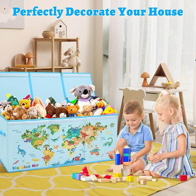 decalsweet Kids Toy Box Storage Chest Collapsible Storage Bin with Lids Handles for Boys Girls Toddler, Large Kids Toy Organizer Box for Kidsroom Bedroom Playroom Nursery,37.7"x12.5"x15.7"