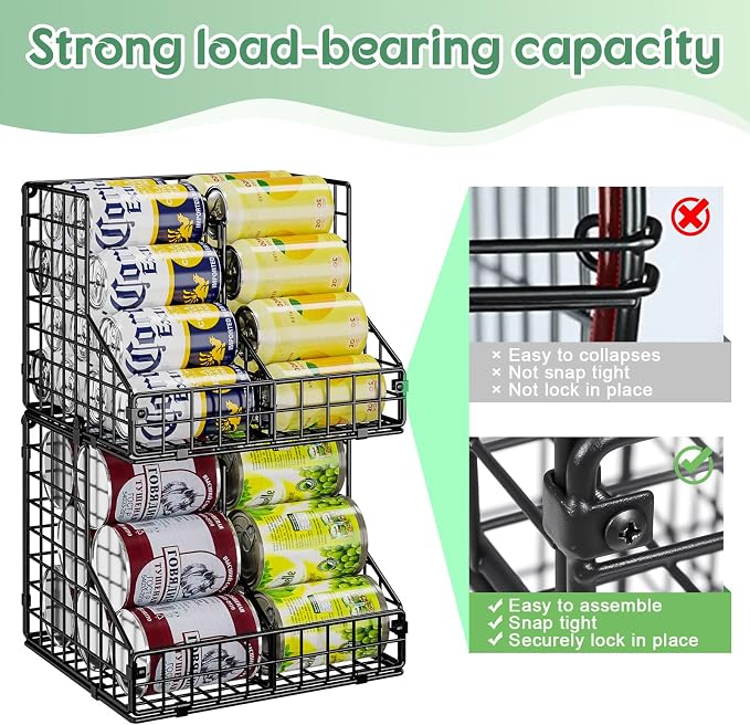 JKsmart 6 Pack Stackable Can Organizer for Pantry with Adjustable Dividers, Soda Can Organizer, Can Storage Dispenser Holds up to 84 Cans, Metal Wire Baskets Can Holder for Kitchen Cabinet Pantry