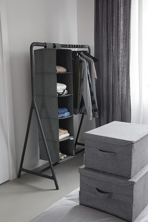 Bigso Soft Foldable Polyester Storage Box with Lid - Fabric Storage Bin with Lid & Handles for Closets and Rooms - Collapsible Organizer for Clothes and More - 11.8in x 15.7in x 8.7in - Medium - Grey