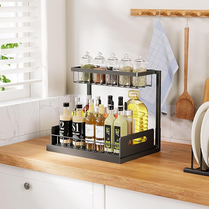 Under Sink Organizer and Storage, Slide Out Cabinet Organizer, Pull Out Sink Shelf for Kitchen Bathroom Laundry, Black, 1 Pack