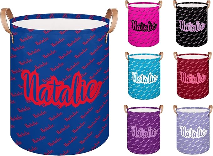 Personalized Laundry Basket, Custom Gift Laundry Hamper, Collapsible Nursery Waterproof Laundry Baskets, Dirty Clothes Toy Hamper with Handles Name Red Blue
