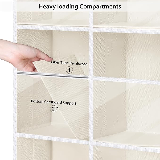 Univivi Over the Door Organizer, 6 Tiers Behind Door Storage with Clear Deep Pockets Hanging Organizer for Closet, Bedroom, Nursery, Bathroom and Sundries (Beige)