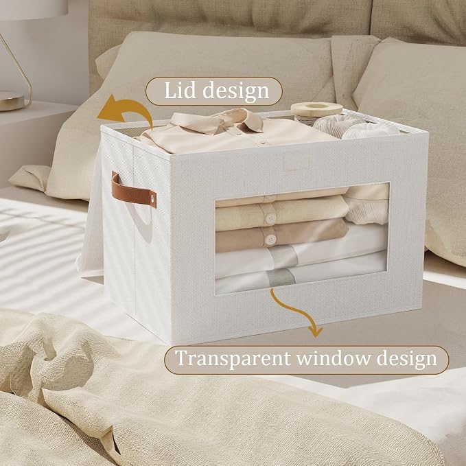 Storage Box for Shelves,White Basket,17.7x11.8x11.8In,1Pack | Sturdy Storage Baskets with Lids,Shelf Boxes with Handles and Window,Fabric Closet Containers,Decorative Drawer Bins for room