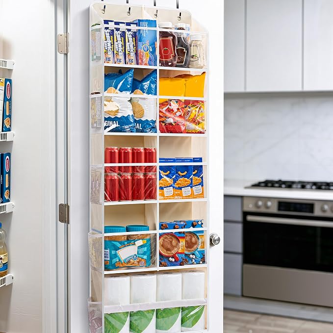 JARLINK Over the Door Organizer Storage, 5-Tier Extra Large Hanging Storage with 10 Mesh Pockets, 100 lbs Capacity Behind Door Storage for Bedroom, Bathroom, Pantry, Nursery, (Beige)