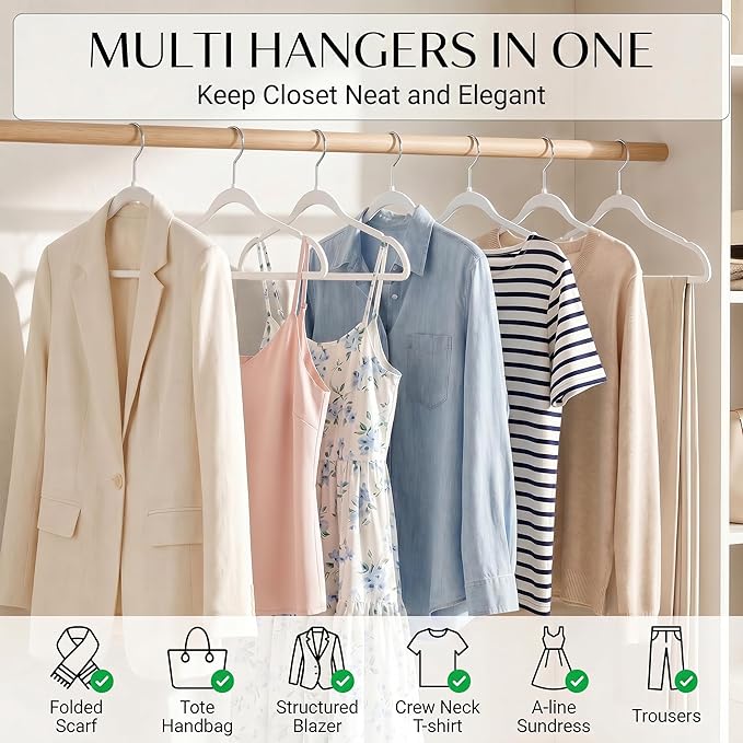 SMARTOR Plastic Hangers 20 Pack - Thin Hangers for Space Saving - White | Heavy Duty for 11Lbs Clothes, Swivel Hook, Non Slip Notches for Camisole, 0.2" Thin for Small Closet, Durable and Flexible
