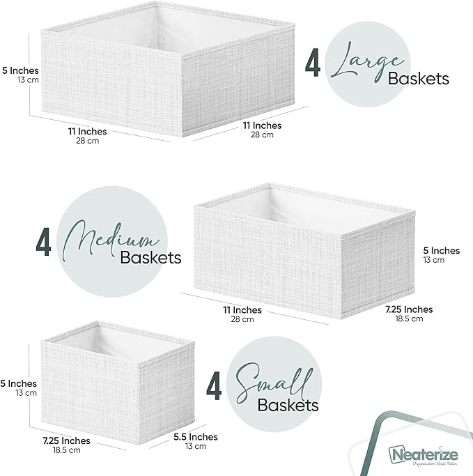 Drawer Organizer Clothes Set of 12 White-Grey - Dresser Organizer For Nursery, Bedroom, Closet - Perfect Baby Clothes Organizer and Storage & General Nursery Organization or Dresser Drawer Organizers