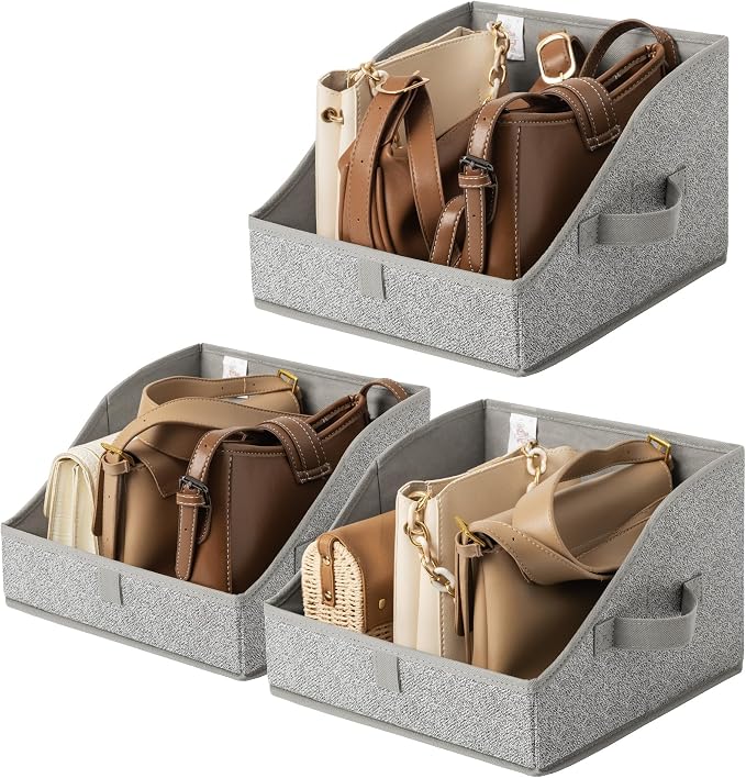 GRANNY SAYS Trapezoid Storage Bin, Closet Shelf Organizers, Fabric Storage Bins with Handles, Closet Shelf Organizers and Storage, Closet Bins for Organizing Clothes Towels, Small, Gray, 3-Pack